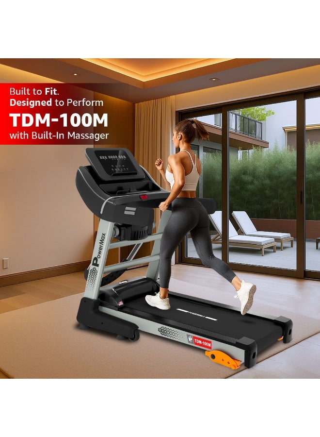 باورماكس فيتنيس تريدميل باورماكس فيتنس TDM-100M بمحرك 5HP متعدد الوظائف للاستخدام المنزلي | 130 كجم كحد أقصى للمستخدم | ميل يدوي 3 مستويات | سرعة قصوى 12 كم/ساعة | بلوتوث لتطبيق فيت شو ومكبر صوت MP3 - Image 2