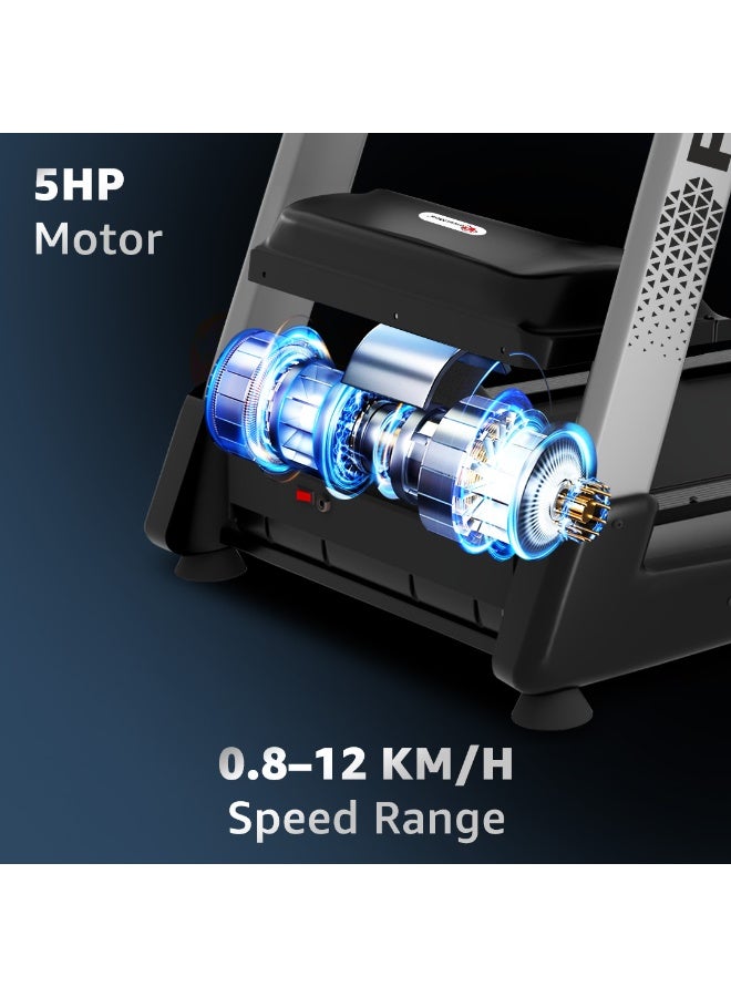 باورماكس فيتنيس تريدميل باورماكس فيتنس TDM-100M بمحرك 5HP متعدد الوظائف للاستخدام المنزلي | 130 كجم كحد أقصى للمستخدم | ميل يدوي 3 مستويات | سرعة قصوى 12 كم/ساعة | بلوتوث لتطبيق فيت شو ومكبر صوت MP3 - Image 4