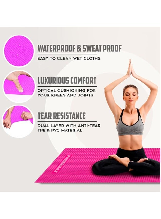 PowerMax Fitness 6mm thick Premium Exercise Pink Colour Yoga Mat, Ultra-Dense Cushioning for Support and Stability in Yoga, Eco-Friendly Non-Slip Yoga Mat for Gym and Any General Fitness - Image 3
