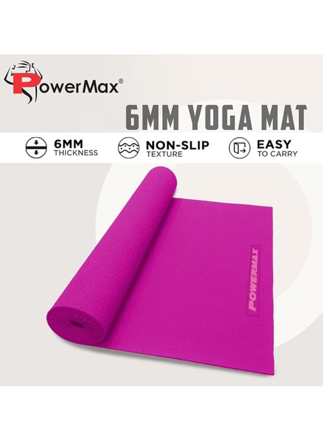 PowerMax Fitness 6mm thick Premium Exercise Pink Colour Yoga Mat, Ultra-Dense Cushioning for Support and Stability in Yoga, Eco-Friendly Non-Slip Yoga Mat for Gym and Any General Fitness - Image 2