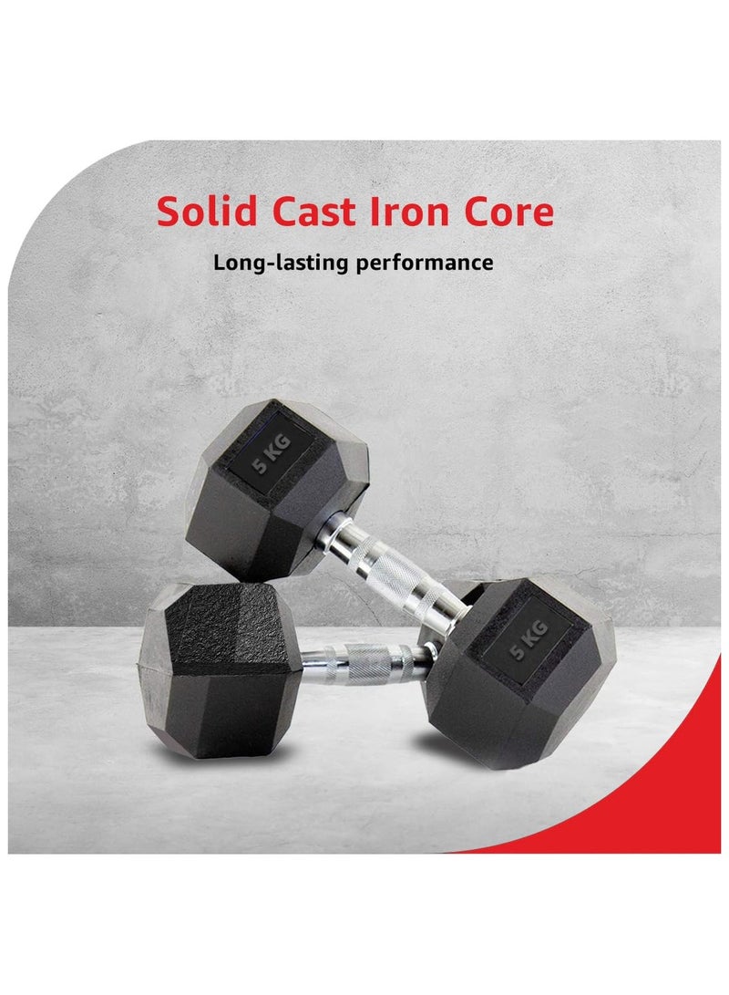 PowerMax Fitness Hexagon Dumbbells 5kg pair for home-gym use - Image 4