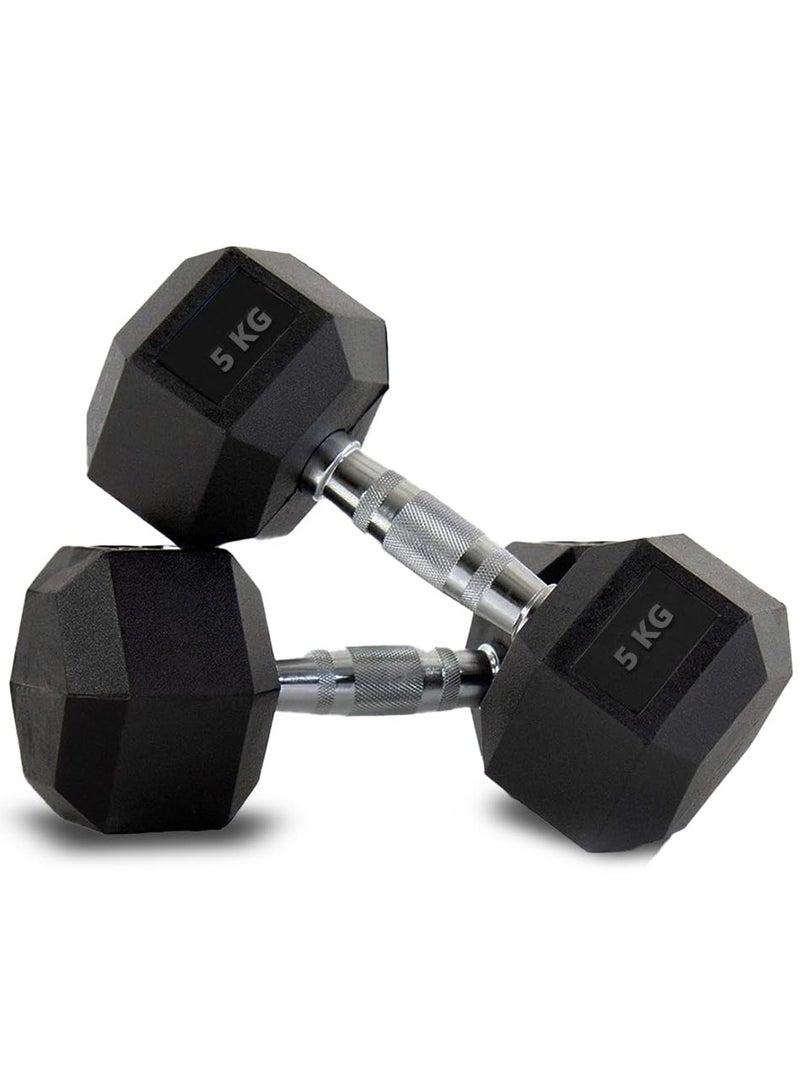 PowerMax Fitness Hexagon Dumbbells 5kg pair for home-gym use - Image 1