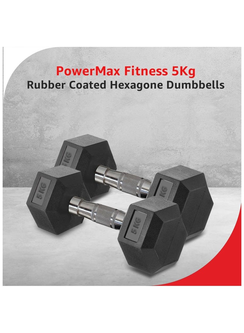 PowerMax Fitness Hexagon Dumbbells 5kg pair for home-gym use - Image 2