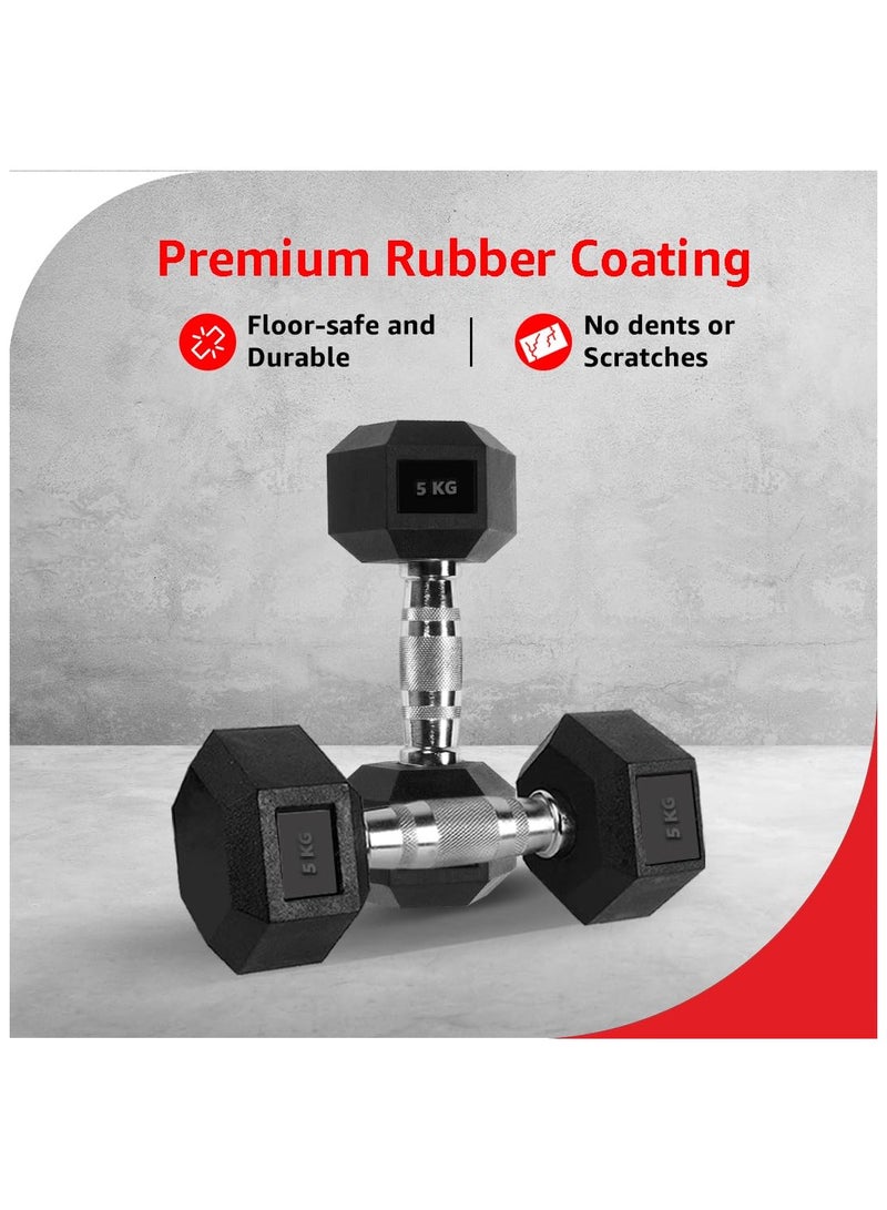 PowerMax Fitness Hexagon Dumbbells 5kg pair for home-gym use - Image 3