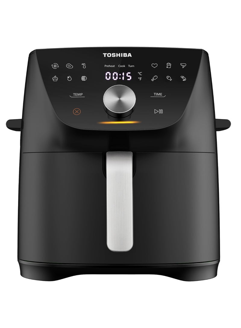 توشيبا Menu-Iq Progra, 12 Preset Menus, Rapid Air Circulation, Memory Function, Digital Indicator Light, Non-Stick Basket & Crisper Plate, Precise Temperature Stablization 7.4 L 1 Mw Af-74Cp1Vreg(H) Black 7.4 L 1 mW AF-74CP1VREG(H) Black