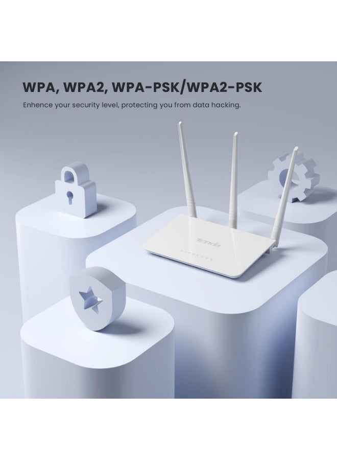Tenda F3 N300 WiFi Router, Wireless Router up to 300 Mbps in 2.4 GHz, WiFi Access Point with 3 x 5dBi Antennas, 3 LAN/WAN Ports, Parental Control, Guest Network, Easy Setup - Original UK Version - Image 4
