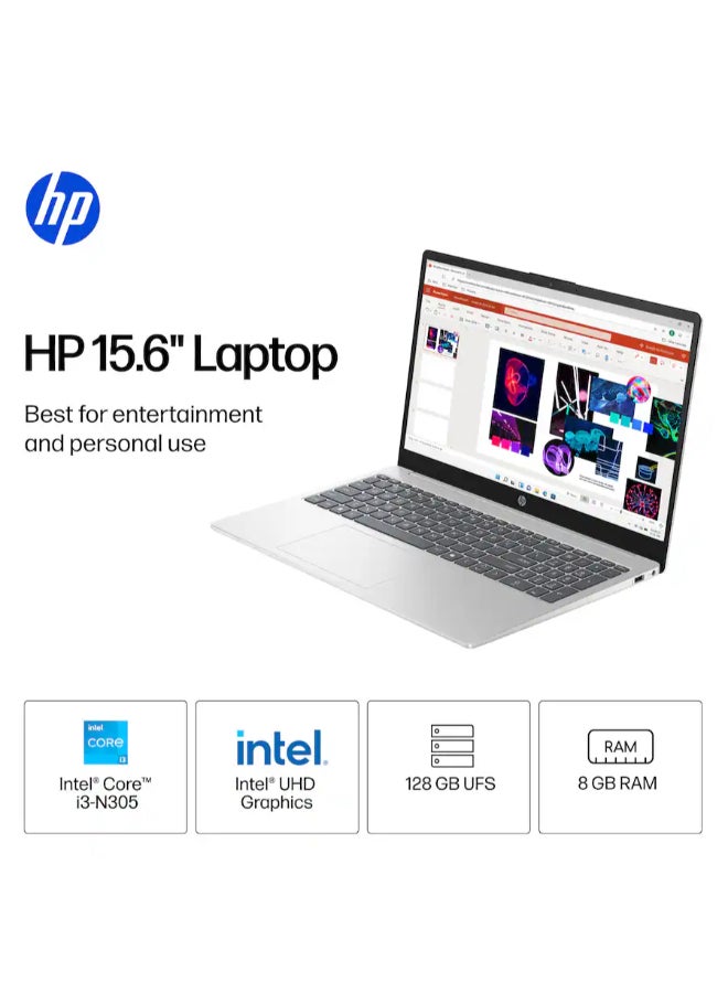 HP fd0113dx  Laptop With 15.6-inch HD LED Display, Intel Core i3 - N305 Processor/8GB RAM/128GB SSD/Intel UHD Graphics/Window 11 Home English SILVER - Image 2