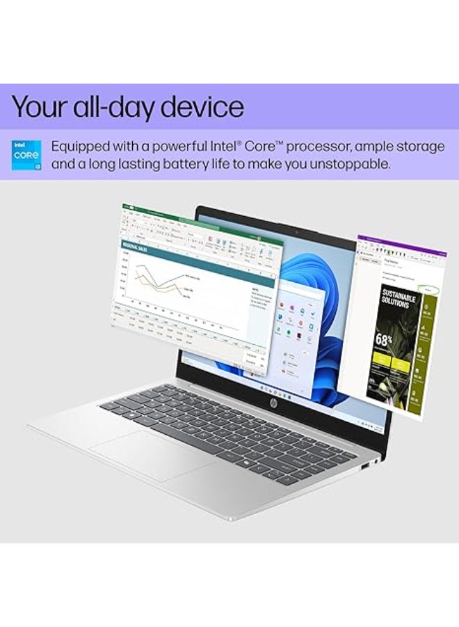 HP 14 -ep0299nr Laptop With 14-Inch HD LED Display, Intel Core i3 - N305 Processor/8GB RAM/256GB SSD/Intel UHD Graphics/Window 11 Home English SILVER - Image 2
