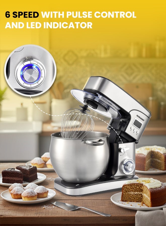 SONASHI 12L Stand Mixer – 6-Speed with Pulse & LED Display | Stainless Steel Bowl, Splash Guard | Whisk, Dough Hook & Beater | 2000W Powerful Copper Motor | SMX-147 12 L 2000 W SMX-147 silver - Image 2