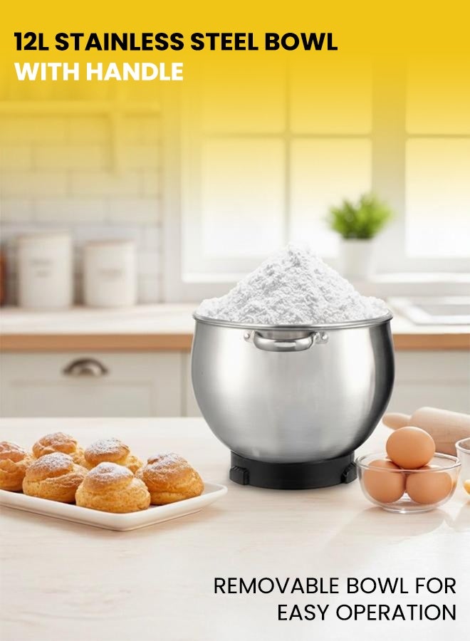 SONASHI 12L Stand Mixer – 6-Speed with Pulse & LED Display | Stainless Steel Bowl, Splash Guard | Whisk, Dough Hook & Beater | 2000W Powerful Copper Motor | SMX-147 12 L 2000 W SMX-147 silver - Image 3