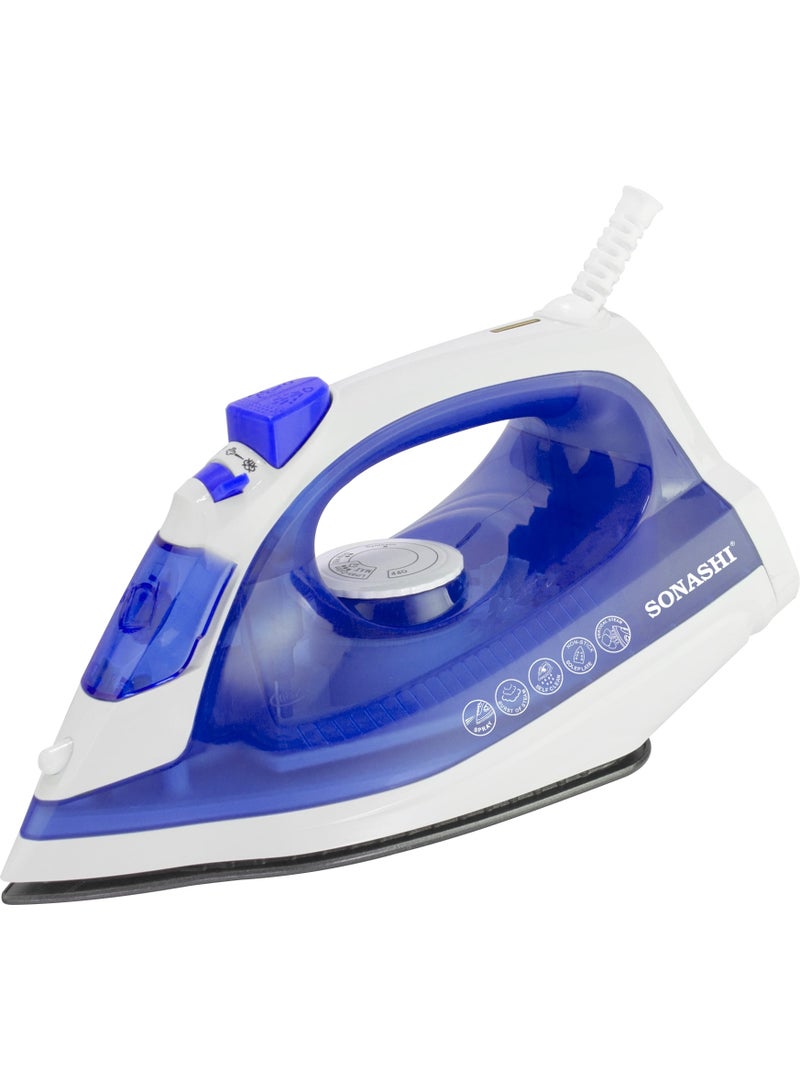 SONASHI Steam Iron with Ceramic Coated Soleplate, 220ML Water Tank, Powerful Steam Burst, Adjustable Thermostat with Spray Iron Feature, Self-Clean Function, For All Types of Fabric, SI-5077N Blue 2000W 220 ml 2000 W SI-5077N Dark Blue - Image 1