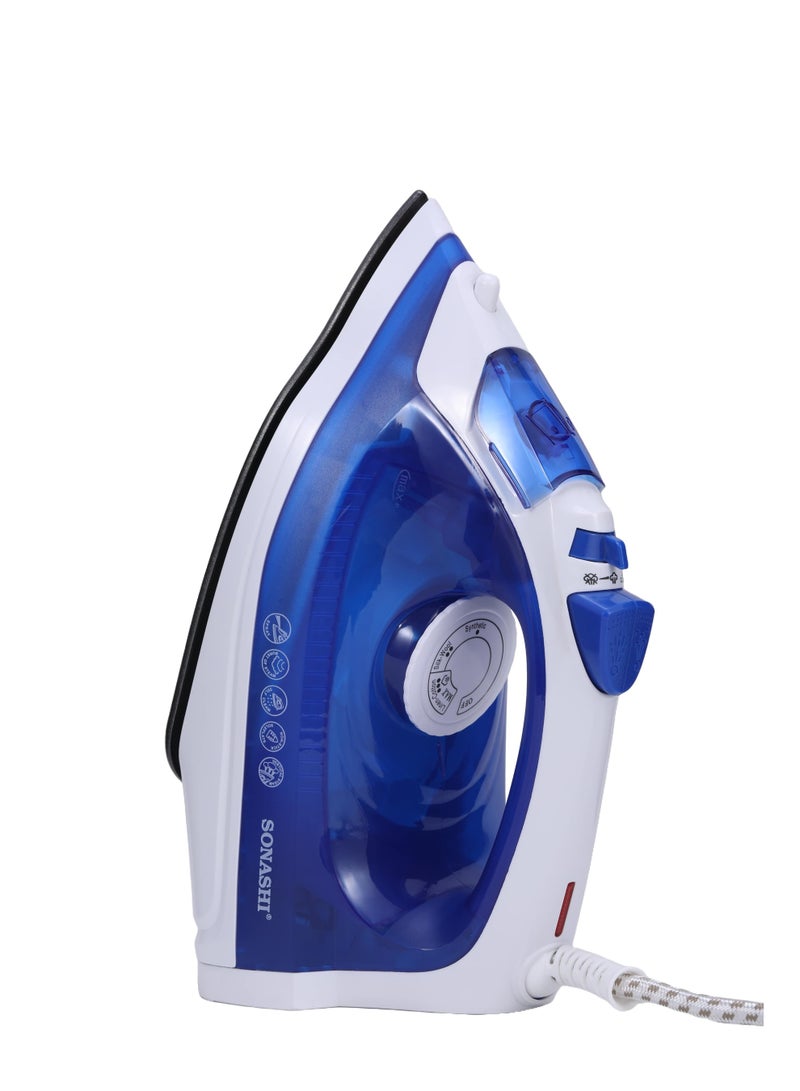 SONASHI Steam Iron with Ceramic Coated Soleplate, 220ML Water Tank, Powerful Steam Burst, Adjustable Thermostat with Spray Iron Feature, Self-Clean Function, For All Types of Fabric, SI-5077N Blue 2000W 220 ml 2000 W SI-5077N Dark Blue - Image 2