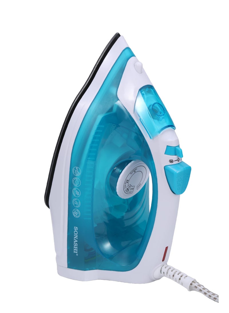 سوناشي مكواة بخارية مع قاعدة مغطاة بالسيراميك، خزان ماء سعة 220 مل، انفجار بخار قوي، ترموستات قابلة للتعديل مع ميزة الرش، وظيفة التنظيف الذاتي، لجميع أنواع الأقمشة، SI-5077N أزرق 2000 واط - Image 2