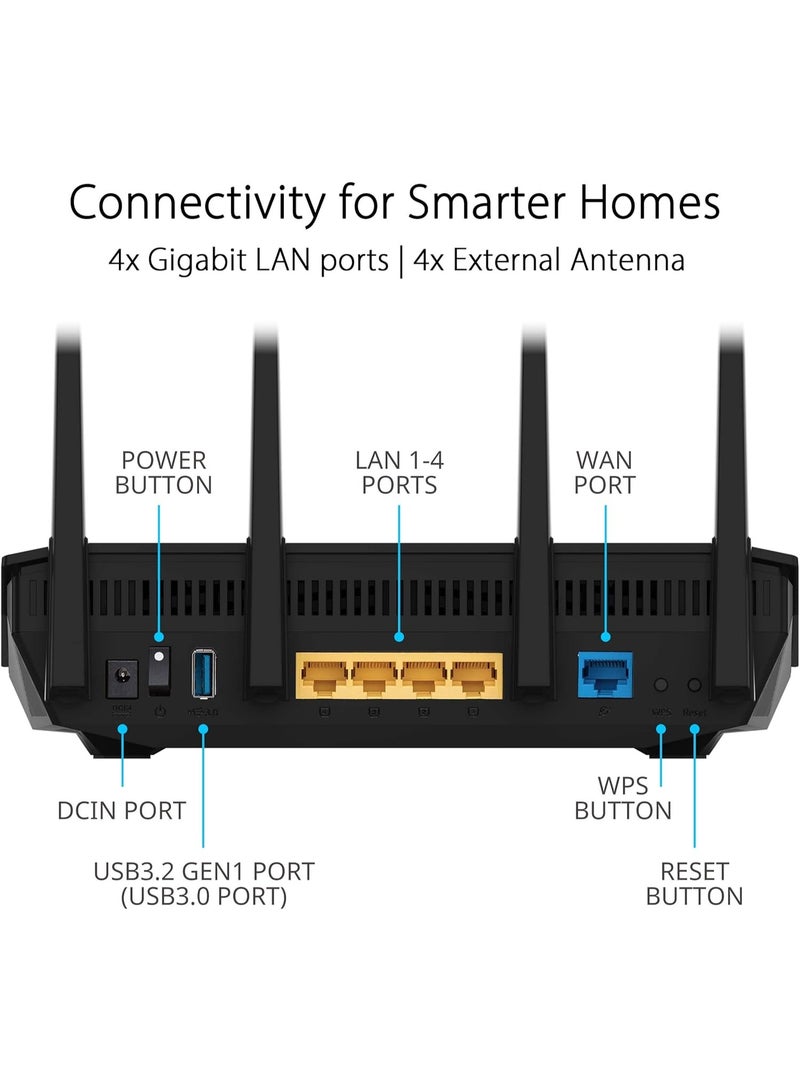 أسوس Asus RT-AX5400 Dual Band Wi-Fi 6 (802.11ax) Extendable Router, Included built-in VPN, Ai Protection Pro Network Security, Parental Control, Instant Guard, AiMesh-Compatible Black - Image 4