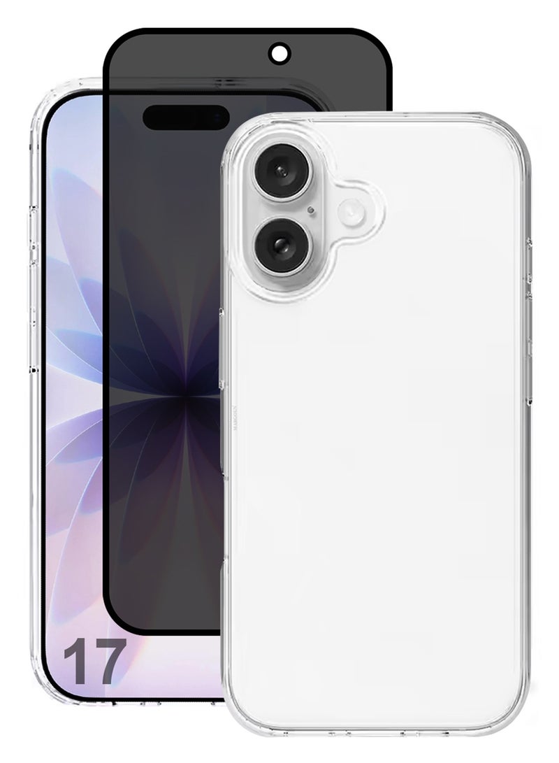 MARGOUN 2 Packs TPU Clear Case for iPhone 17  Bumper Cover - One Case One Privacy Screen Protector - Shockproof Protection Anti-Scratch Enhanced Grip Slim Design Wireless Charging Compatible - Clear-4 - Image 1