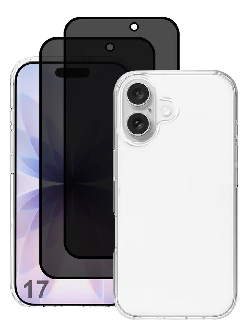 MARGOUN 3 Packs TPU Clear Case for iPhone 17 Slim Design, One Case Two Privacy Screen Protectors, Shockproof Protection, Scratch-Resistant Cover with Enhanced Grip, Wireless Charging Compatible - Clear-5 - Image 1
