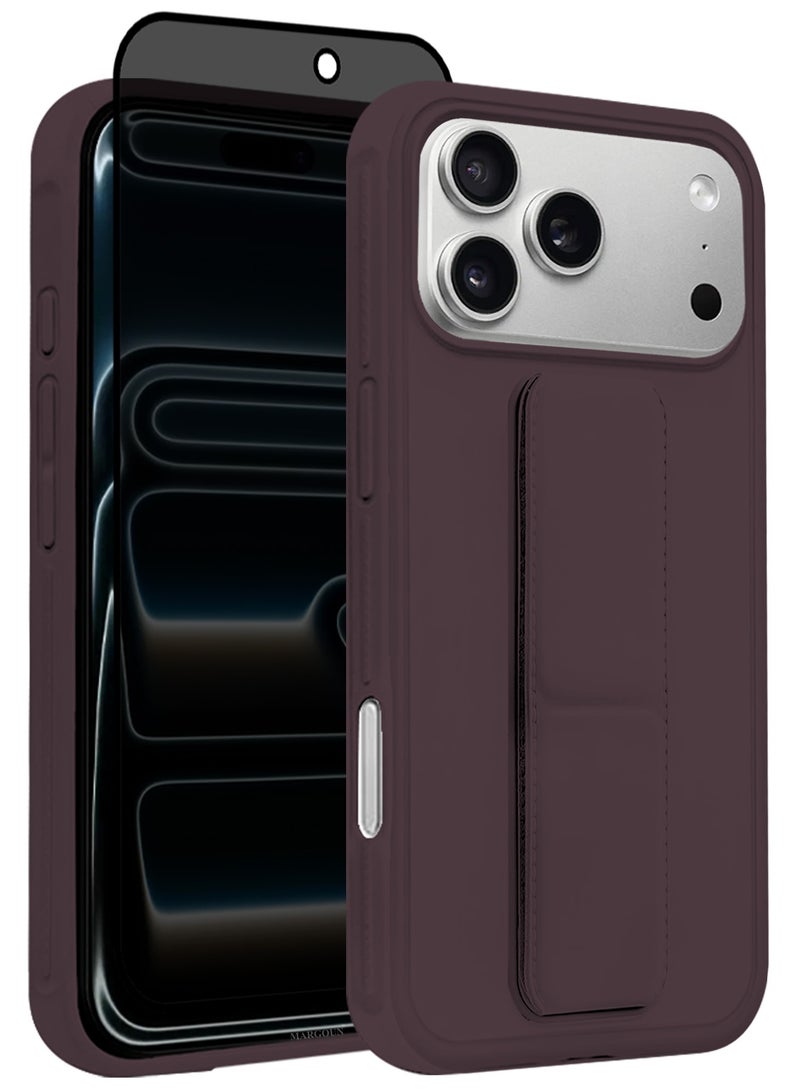 MARGOUN 2 Packs Premium PU Leather Case for iPhone 17 Pro with Stand Function Shockproof and Anti Scratch Finger Grip with Privacy Screen Protector Maroon-4 - Image 1