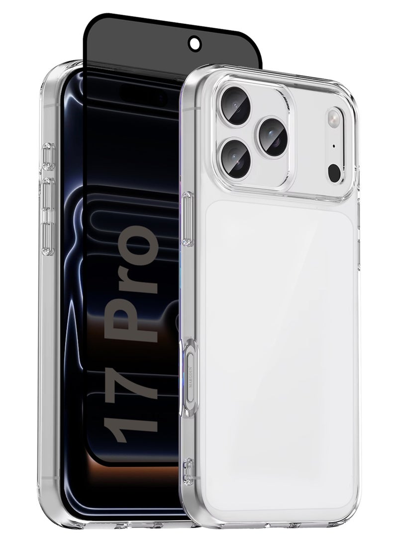 MARGOUN 2 Packs TPU Clear Case for iPhone 17 Pro Slim Design, One Case One Privacy Screen Protector, Shockproof Protection, Scratch-Resistant Cover with Enhanced Grip, Wireless Charging Compatible - Clear-4 - Image 1