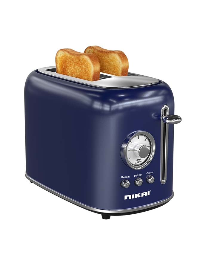 Nikai 2-Slice Stainless Steel Bread Toaster - 800W | Automatic Pop-Up, Defrost, Reheat, Cancel with indicator light, Adjustable Browning Dial, Crumb Tray & Cord Storage - NBT001PS 2 Years Warranty 800 W NBT001PS blue - Image 1