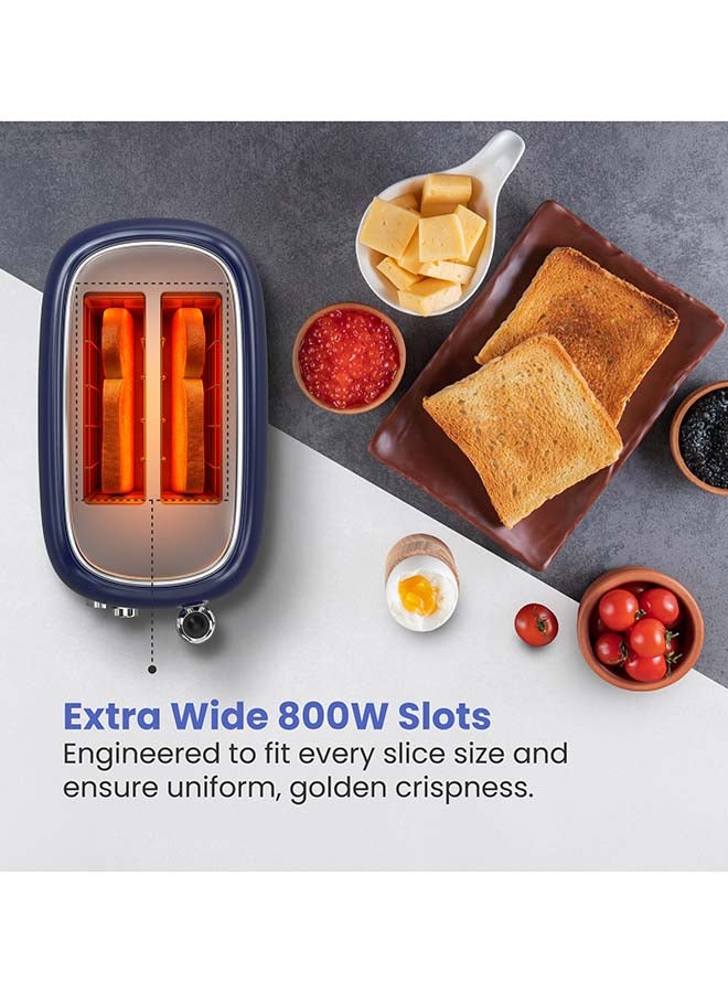 Nikai 2-Slice Stainless Steel Bread Toaster - 800W | Automatic Pop-Up, Defrost, Reheat, Cancel with indicator light, Adjustable Browning Dial, Crumb Tray & Cord Storage - NBT001PS 2 Years Warranty 800 W NBT001PS blue - Image 3