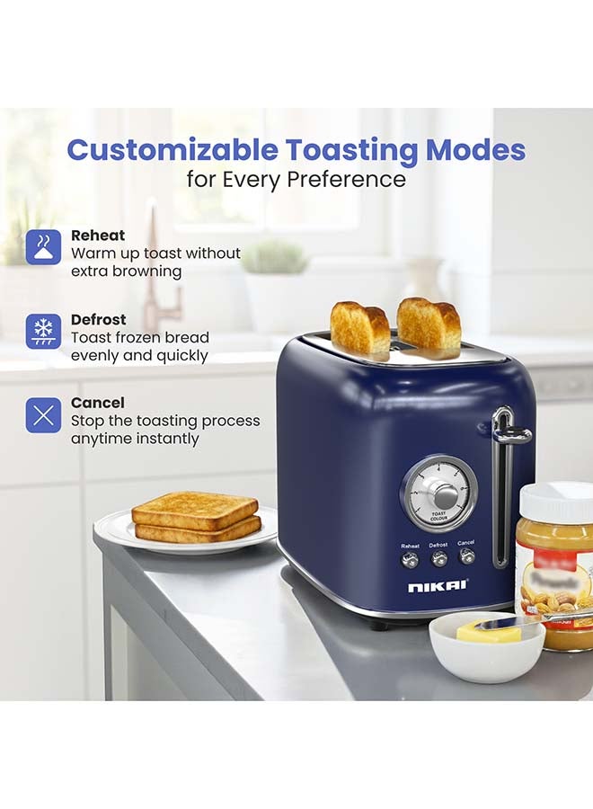 Nikai 2-Slice Stainless Steel Bread Toaster - 800W | Automatic Pop-Up, Defrost, Reheat, Cancel with indicator light, Adjustable Browning Dial, Crumb Tray & Cord Storage - NBT001PS 2 Years Warranty 800 W NBT001PS blue - Image 5