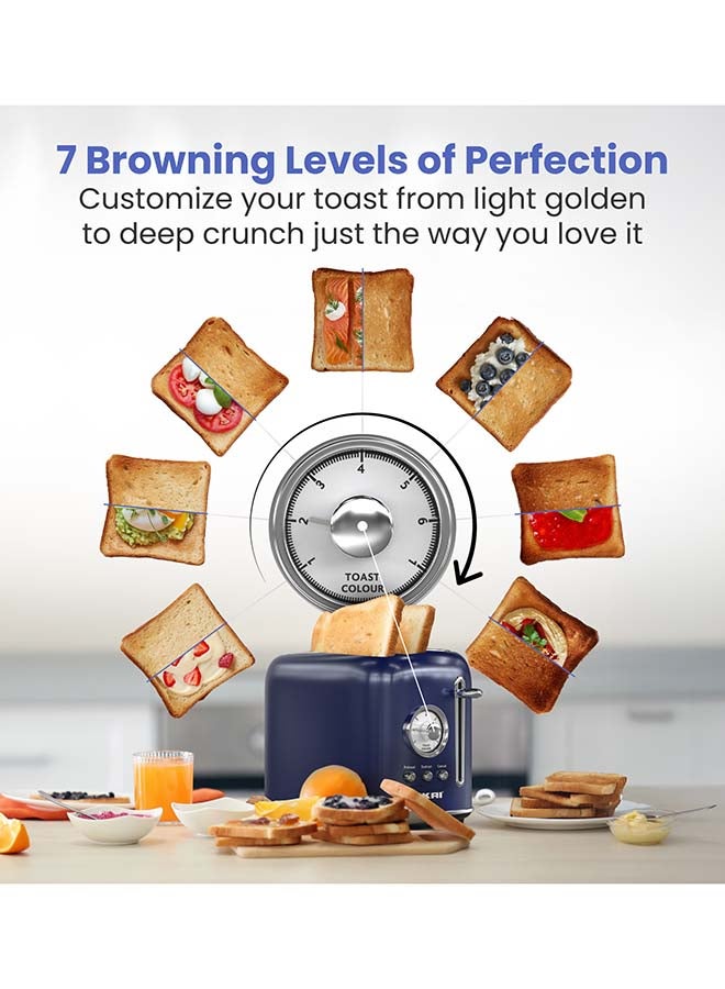 Nikai 2-Slice Stainless Steel Bread Toaster - 800W | Automatic Pop-Up, Defrost, Reheat, Cancel with indicator light, Adjustable Browning Dial, Crumb Tray & Cord Storage - NBT001PS 2 Years Warranty 800 W NBT001PS blue - Image 4