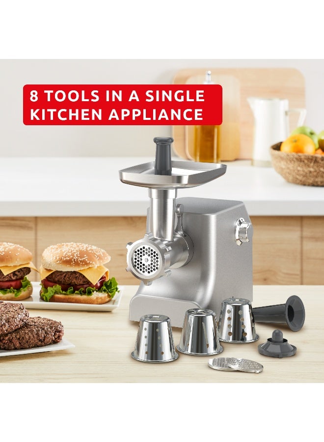 مولينكس Moulinex HV10 Meat Mincer | 8-in-1 Kitchen Appliance |  2200 W Motor | Robust | Versatile | Full set of accessories | ME858DM0 5.5 kg 2200 W ME858DM0 Inox - Image 5