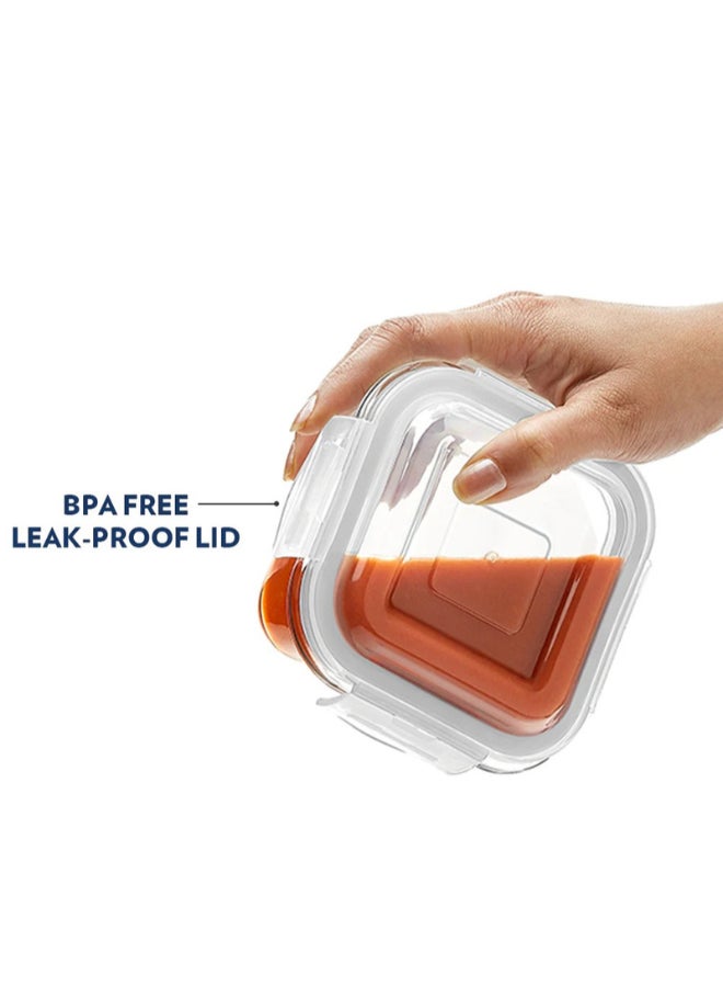 BOROSIL Multipurpose Klip n Store Square Glass Container 520ml | Oven, Microwave & Freezer Safe White 520ml - Image 3