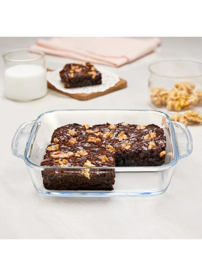 بوروسيل طبق خبز مربع مع مقبض 800 مل | آمن للاستخدام في الميكروويف والفرن | رائع للكعك، السوفليه، البولاو، المعكرونة، الحلاوة، والخضروات | أدوات تقديم زجاجية شفافة - Image 2