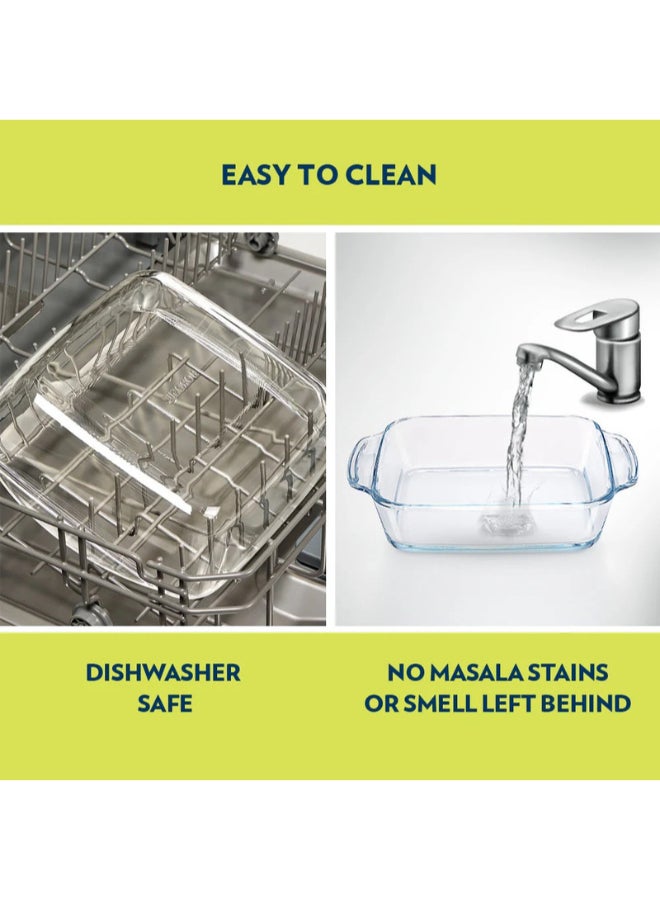 بوروسيل طبق خبز مربع مع مقبض 800 مل | آمن للاستخدام في الميكروويف والفرن | رائع للكعك، السوفليه، البولاو، المعكرونة، الحلاوة، والخضروات | أدوات تقديم زجاجية شفافة - Image 4