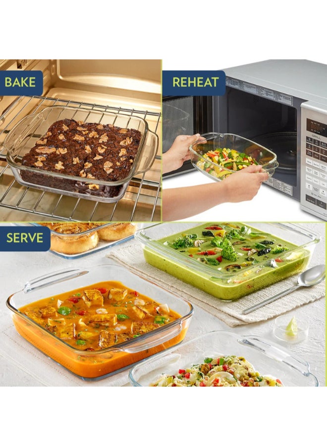 بوروسيل طبق خبز مربع مع مقبض 800 مل | آمن للاستخدام في الميكروويف والفرن | رائع للكعك، السوفليه، البولاو، المعكرونة، الحلاوة، والخضروات | أدوات تقديم زجاجية شفافة - Image 3