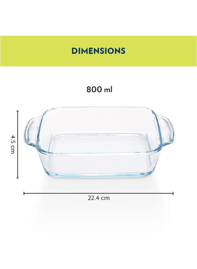 بوروسيل طبق خبز مربع مع مقبض 800 مل | آمن للاستخدام في الميكروويف والفرن | رائع للكعك، السوفليه، البولاو، المعكرونة، الحلاوة، والخضروات | أدوات تقديم زجاجية شفافة - Image 5
