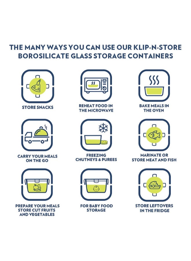 BOROSIL Multipurpose Klip n Store Square Glass Container 800ml | Oven, Microwave & Freezer Safe White 800ml - Image 5