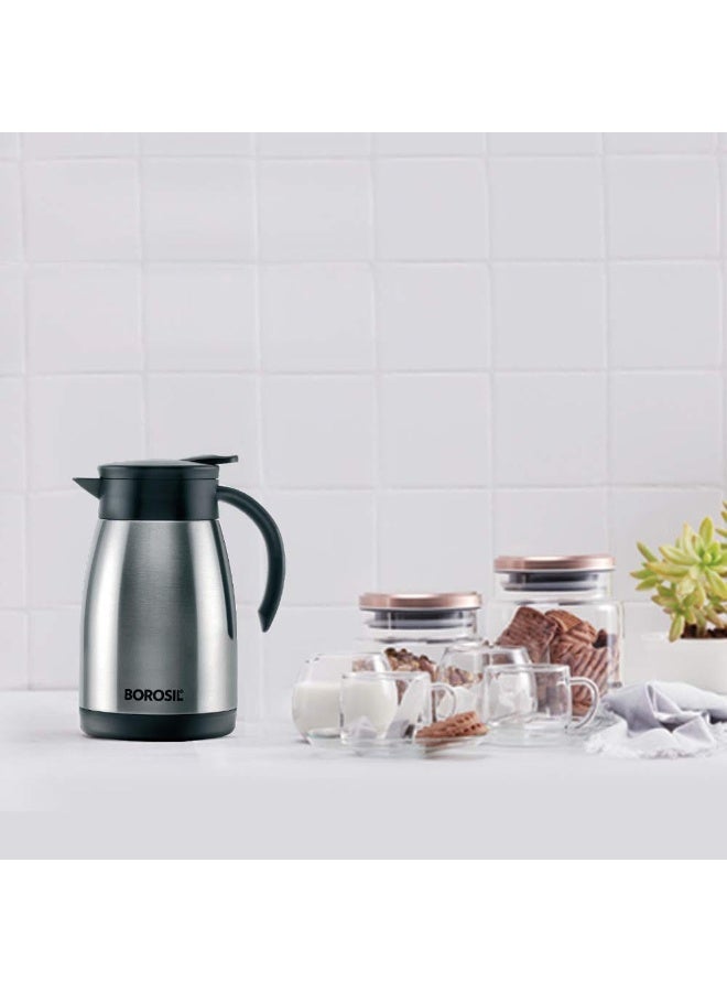 بوروسيل Borosil Vacuum Insulated Stainless Steel Teapot | Tea Pot | Thermal Flask | Thermos | Carafe | Jug | Coffee Pot | For Water, Coffee, Tea | 1.5 Liter SILVER - Image 4