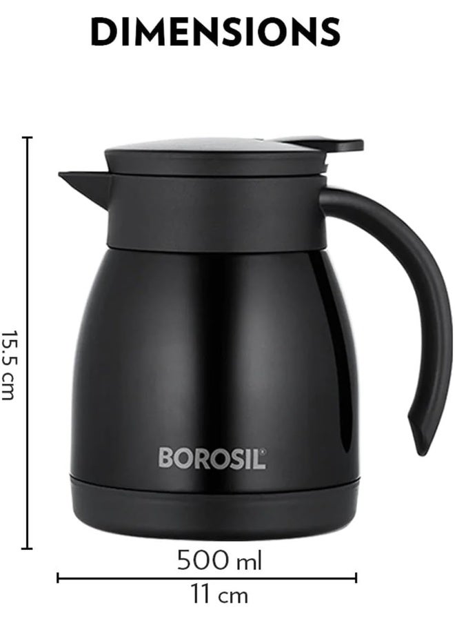 بوروسيل Borosil Vacuum Insulated Stainless Steel Teapot | Tea Pot | Thermal Flask | Thermos | Carafe | Jug | Coffee Pot | For Water, Coffee, Tea | Black 500 Ml BLACK - Image 2