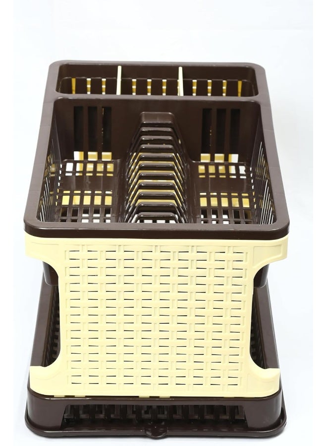 ESQUBE Titan 2-Layer Kitchen Dish Rack Brown & Cream - Image 3