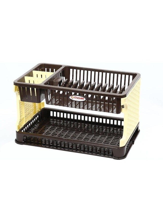ESQUBE Titan 2-Layer Kitchen Dish Rack Brown & Cream - Image 1