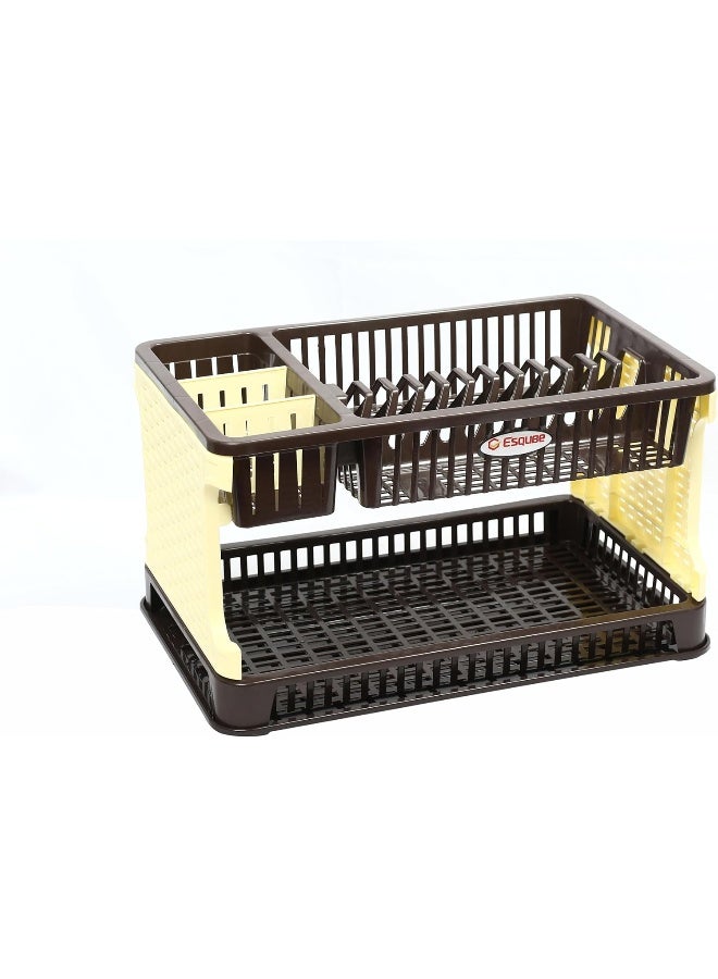 ESQUBE Titan 2-Layer Kitchen Dish Rack Brown & Cream - Image 5
