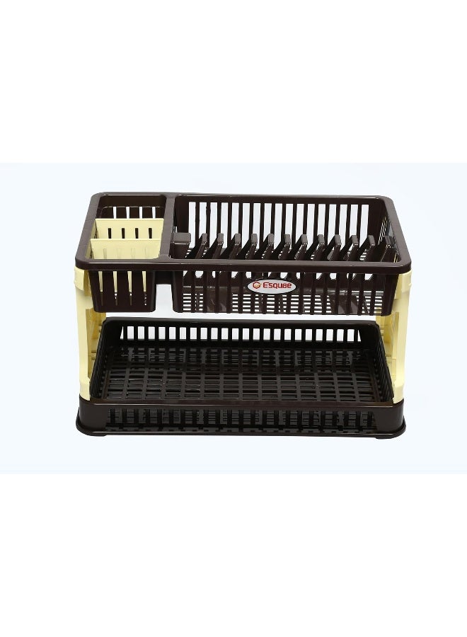 ESQUBE Titan 2-Layer Kitchen Dish Rack Brown & Cream - Image 2