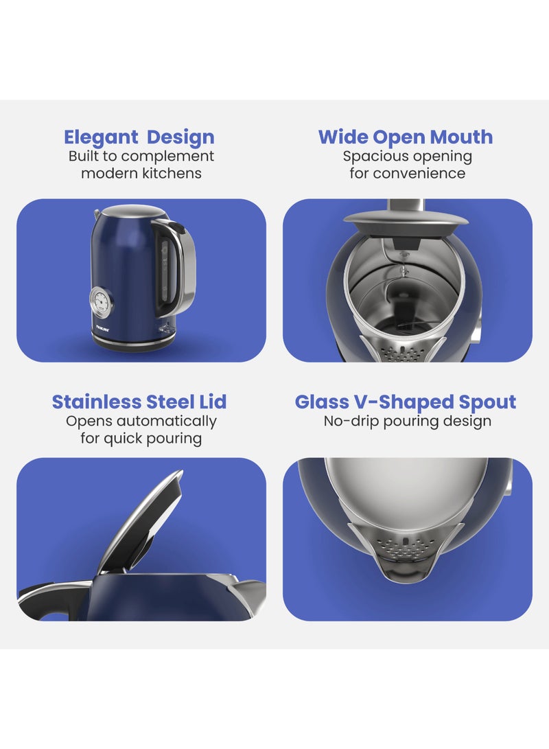 NIKAI Cordless Electric Kettle 2200W, 1.7L Capacity | Electric Kettle with Temperature Dial Control | 360° Swivel Base, Auto Shut-Off Nylon Filter | Quick Boiling Premium Design | 1.7 L 2200 W NKT001PS blue - Image 3