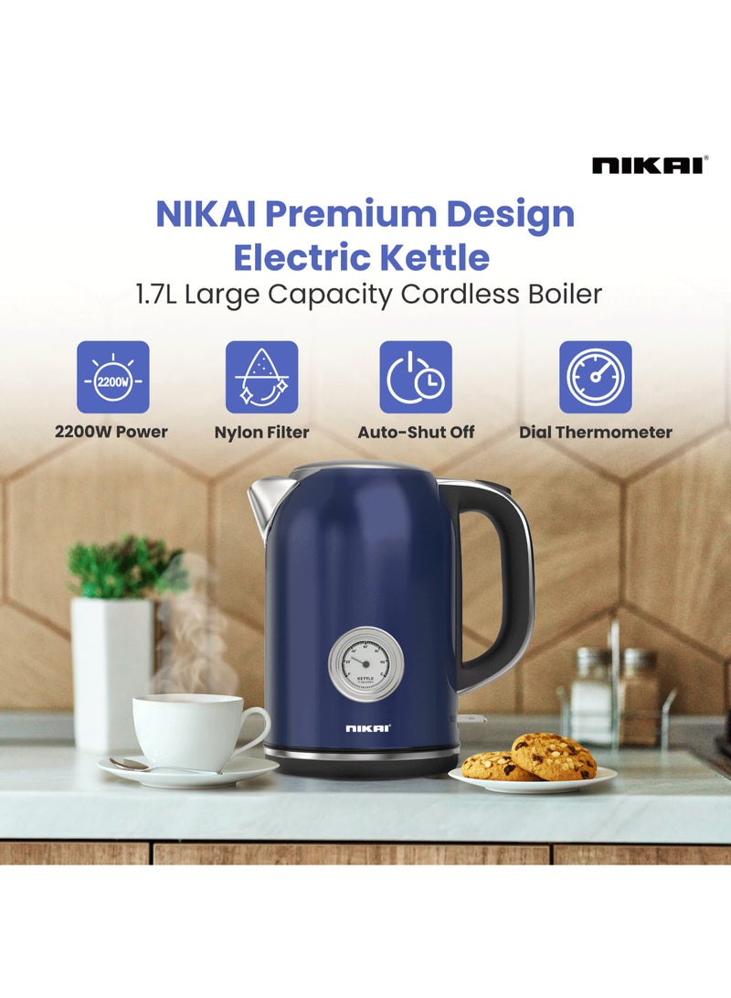 NIKAI Cordless Electric Kettle 2200W, 1.7L Capacity | Electric Kettle with Temperature Dial Control | 360° Swivel Base, Auto Shut-Off Nylon Filter | Quick Boiling Premium Design | 1.7 L 2200 W NKT001PS blue - Image 2