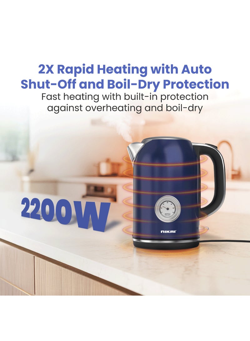 NIKAI Cordless Electric Kettle 2200W, 1.7L Capacity | Electric Kettle with Temperature Dial Control | 360° Swivel Base, Auto Shut-Off Nylon Filter | Quick Boiling Premium Design | 1.7 L 2200 W NKT001PS blue - Image 5