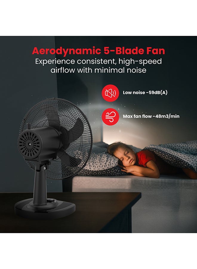 NIKAI 12" Inch Desk Fan | 3 Speed and Push Button Controls, Automatic Oscillation | Adjustable Head Tilt and Powerful Airflow Perfect Uses for Home & Indoor Outdoor - 2 Years Warranty NTF1206RC black - Image 4