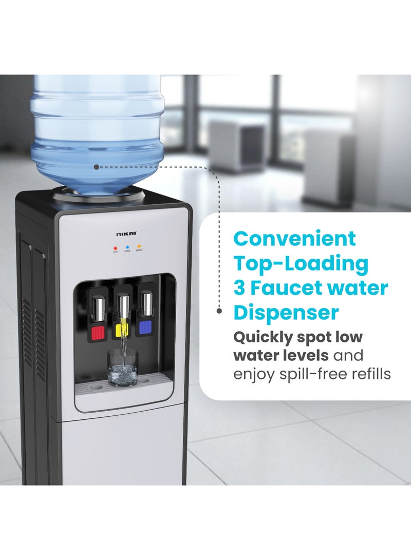 نيكاي موزع مياه مع تخزين ثلاجة سعة 16 لتر | مياه ساخنة وباردة وعادية | تبريد بالكمبريسور | تصميم 3 صنبور، خزان من الفولاذ المقاوم للصدأ مضاد للبكتيريا منخفض الضجيج | ضمان لمدة سنة - Image 4