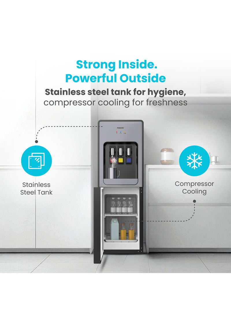 نيكاي موزع مياه مع تخزين ثلاجة سعة 16 لتر | مياه ساخنة وباردة وعادية | تبريد بالكمبريسور | تصميم 3 صنبور، خزان من الفولاذ المقاوم للصدأ مضاد للبكتيريا منخفض الضجيج | ضمان لمدة سنة - Image 5