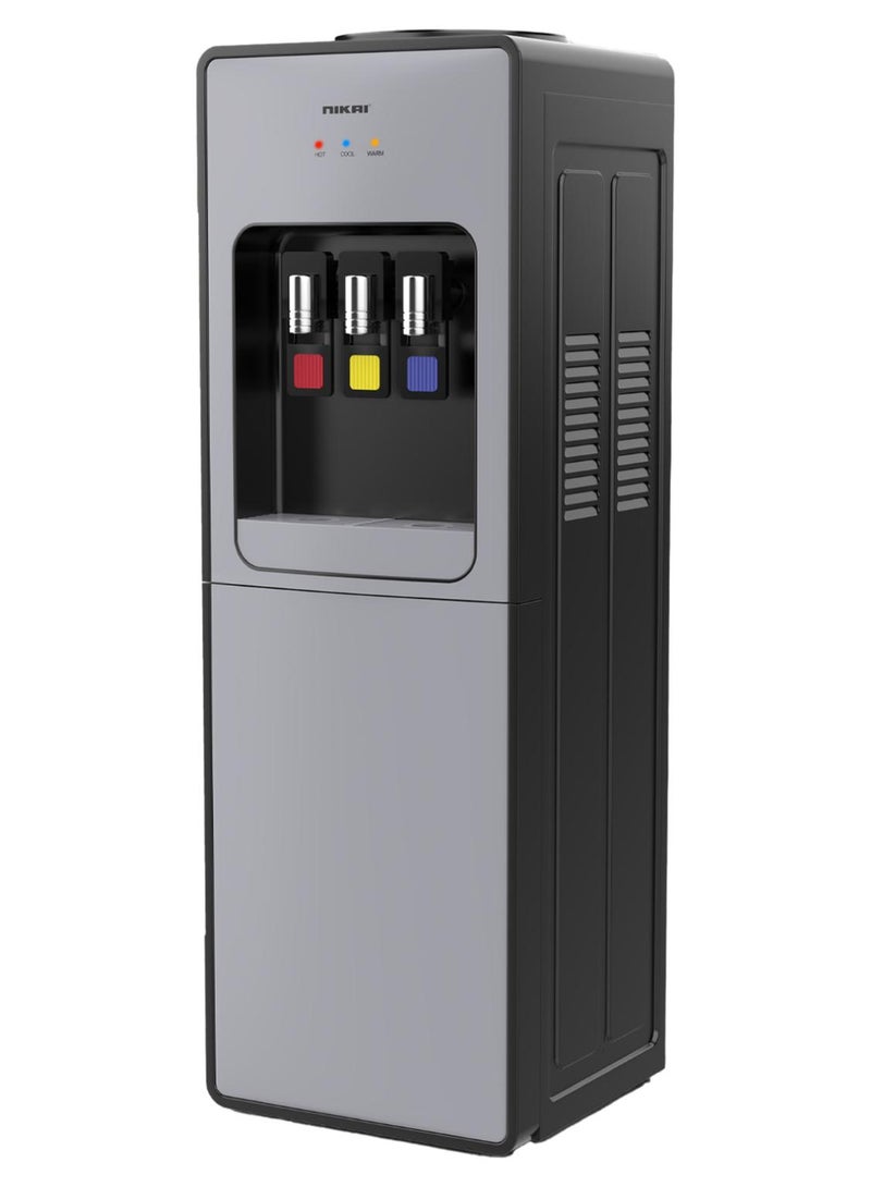 NIKAI Water Dispenser with 16L Refrigerator Storage | Hot, Cold & Normal Water | Compressor Cooling | 3-Tap Design, Stainless Steel Tank Antibacterial Low Noise | 1 Year Warranty NWD999R Silver Black - Image 1