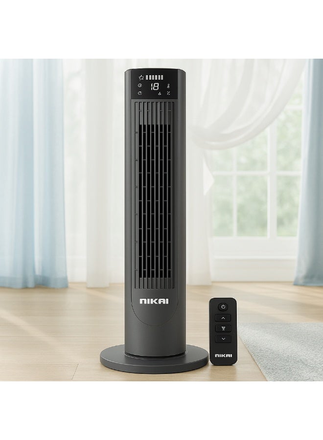 نيكاي مروحة برج نيكاي 36 بوصة مع محرك نحاسي، مروحة متأرجحة، 6 سرعات، لوحة لمس وتحكم عن بعد، شاشة LCD، مؤقت 12 ساعة، أوضاع طبيعية/نوم | تبريد هادئ للمنزل والمكتب | ضمان 2 سنوات - Image 1