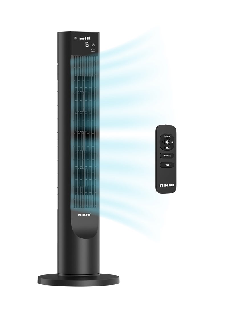 نيكاي مروحة برج نيكاي 36 بوصة مع محرك نحاسي، مروحة متأرجحة، 6 سرعات، لوحة لمس وتحكم عن بعد، شاشة LCD، مؤقت 12 ساعة، أوضاع طبيعية/نوم | تبريد هادئ للمنزل والمكتب | ضمان 2 سنوات - Image 2