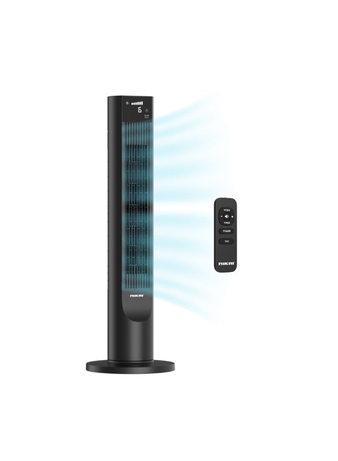نيكاي مروحة برج نيكاي 36 بوصة مع محرك نحاسي، مروحة متأرجحة، 6 سرعات، لوحة لمس وتحكم عن بعد، شاشة LCD، مؤقت 12 ساعة، أوضاع طبيعية/نوم | تبريد هادئ للمنزل والمكتب | ضمان 2 سنوات - Image 1
