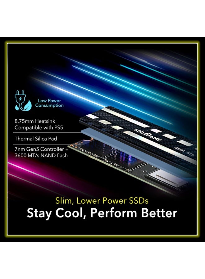 آدد لينك G55H 1TB PCIe Gen5 NVMe M.2 SSD مع مبرد - سرعة تصل إلى 10,200 ميجابايت/ثانية - جاهز للألعاب - قرص صلب داخلي - متوافق مع أجهزة الكمبيوتر و PS5 - Image 3